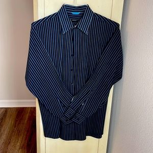Van Heusen slim fit strip black, blue, gray dress shirt.  Very good condition.